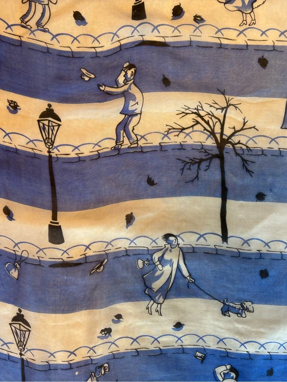 Vintage Silk Scarf Amazing Novelty Print People Fighting The Wind 32 X 33”